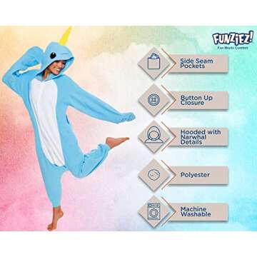 Funziez! Narwhal Costume -Adult Costume - One Piece Animal Pajama