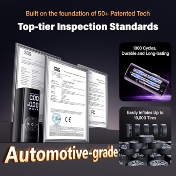 Uzonb TM-A Tire Inflator Portable Air Compressor - 12V Car Tire Air Pump Portable with Pressure Gauge - One Minute Fast Inflation, Ideal for Car, Motorcycle, Bicycle and More