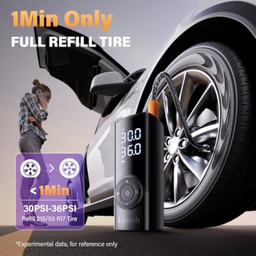 Uzonb TM-A Tire Inflator Portable Air Compressor - 12V Car Tire Air Pump Portable with Pressure Gauge - One Minute Fast Inflation, Ideal for Car, Motorcycle, Bicycle and More