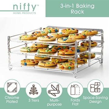 Nifty 3-in-1 Nickel Chrome Baking Rack Folds Flat