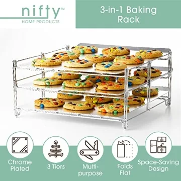 Nifty 3-in-1 Nickel Chrome Baking Rack Folds Flat