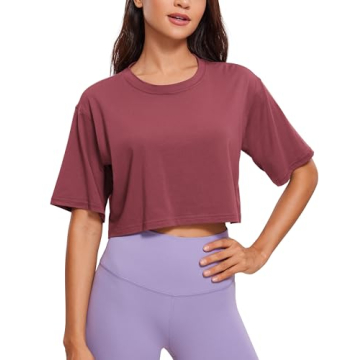 CRZ YOGA Women's Pima Cotton Crop Tops - Soft & Stylish Workout Shirts