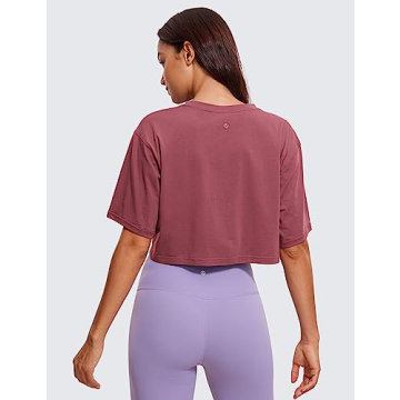 CRZ YOGA Women's Pima Cotton Workout Crop Top for Activewear