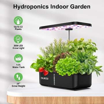 Indoor Garden Hydroponics Growing System, DUESI Upgrade 12 Pods Gardening Plant Germination Herb Kit with LED Grow Light, Hydrophonic Planter Grower Harvest Vegetable Lettuce for Hydroponic Gardeners