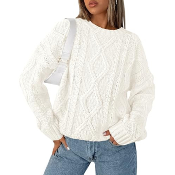 BTFBM Casual Women Long Sleeve Sweater 2024 Fall Ribbed Knit Pullover Loose Crewneck Cable Sweater J...