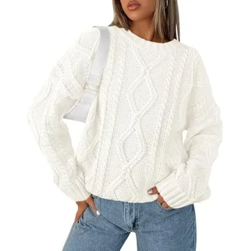 BTFBM Casual Women Long Sleeve Sweater 2024 Fall Ribbed Knit Pullover Loose Crewneck Cable Sweater J...