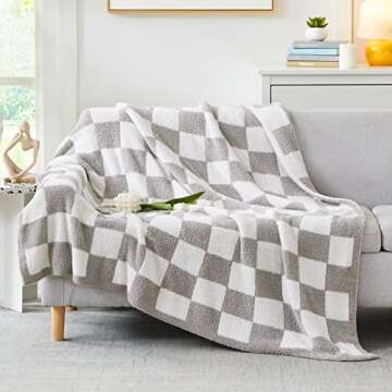 WRENSONGE Checkered Throw Blanket, Light Grey Microfiber Soft Cozy Fluffy Warm Hand Made Throw Blank...