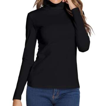 LOVFEE Women Basic Cotton Slim Fit Long Sleeve Soft Turtleneck T Shirt Tops(Black/L)