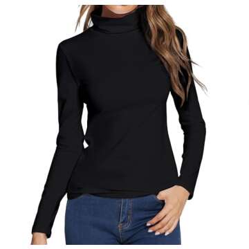 LOVFEE Women Basic Cotton Slim Fit Long Sleeve Soft Turtleneck T Shirt Tops(Black/L)