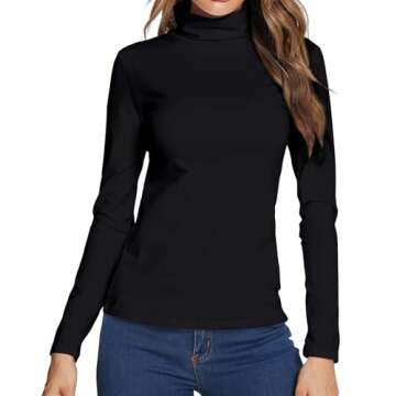LOVFEE Women Basic Cotton Slim Fit Long Sleeve Soft Turtleneck T Shirt Tops(Black/L)