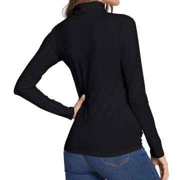 LOVFEE Women Basic Cotton Slim Fit Long Sleeve Soft Turtleneck T Shirt Tops(Black/L)