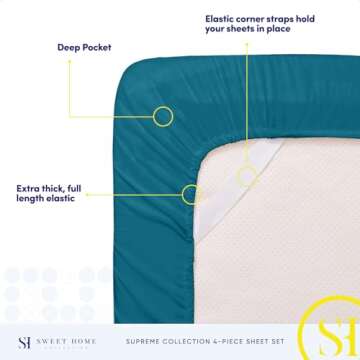 Queen Size Bed Sheets - Breathable Luxury Sheets with Full Elastic & Secure Corner Straps Built In - 1800 Supreme Collection Extra Soft Deep Pocket Bedding Set, Sheet Set, Queen, Teal
