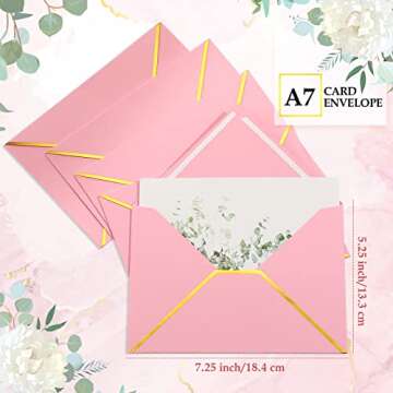 Epakh 100 Pack Valentine's Day A7 Envelopes with Gold Border 5 x 7 Envelopes for Invitations V Flap ...