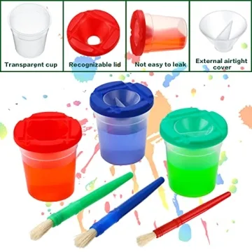 No Spill Paint Cups for Kids with Brushes Sets