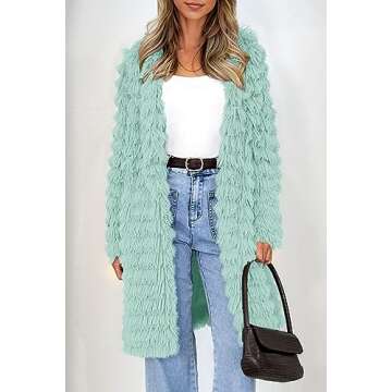 PRETTYGARDEN Women's Winter Faux Fur Jackets Fall Fashion Open Front Long Shaggy Coat Outerwear (Fru...