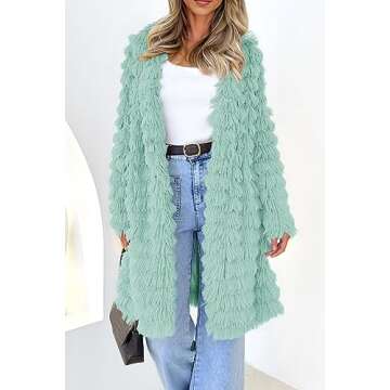 PRETTYGARDEN Women's Winter Faux Fur Jackets Fall Fashion Open Front Long Shaggy Coat Outerwear (Fruit Green,Medium)