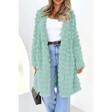 PRETTYGARDEN Women's Winter Faux Fur Jackets Fall Fashion Open Front Long Shaggy Coat Outerwear (Fruit Green,Medium)