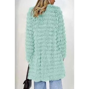 PRETTYGARDEN Women's Winter Faux Fur Jackets Fall Fashion Open Front Long Shaggy Coat Outerwear (Fruit Green,Medium)