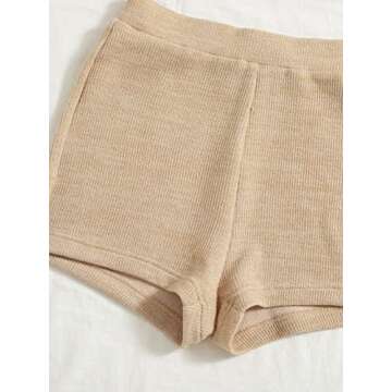 Verdusa Women's 2 Piece Outfit Ribbed Crop Bandeau Tube Top and Biker Track Shorts Sets Khaki M