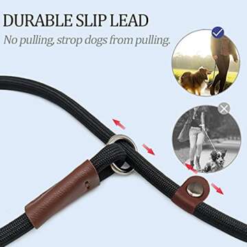 MayPaw Slip Lead Control Leash for Dogs No Pull, 13+ Colors Classic Dog Leash 7 FT Pet Slip Leash, 1/4” Rope Leash for Small Medium Animals (7ft*1/4", Black)