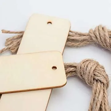 JANOU Rectangle Wood Crafts DIY Blank Hanging Wooden Tags Ornaments with Ropes Wedding Birthday Party Decoration Pack 20pcs
