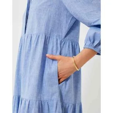 Women's Summer Maxi Dress Casual Button Up Cotton Linen Dress Smocked Flowy Tiered Long Beach Sun Dresses