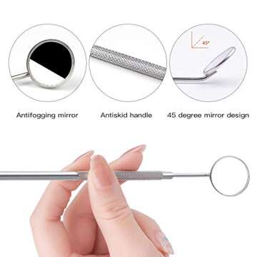 Lainrrew 5 Pcs Eyelash Extensions Mirrors, Detachable Mini Makeup Mirror Dental Mirror Inspection Mirror Stainless Steel Beauty Tools Lash Tools Dental Tool for Observing Eyelash Extensions Mouth
