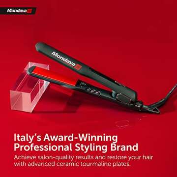 MONDAVA Professional | Ceramic Tourmaline Flat Iron Hair Straightener 1¼" | (Dual Voltage) | (Adjustable Temperature Digital Technology) | Straighten & Style Wild Hair in Under (8 Min)