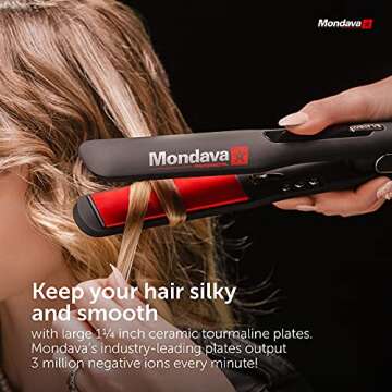 MONDAVA Professional | Ceramic Tourmaline Flat Iron Hair Straightener 1¼" | (Dual Voltage) | (Adjustable Temperature Digital Technology) | Straighten & Style Wild Hair in Under (8 Min)