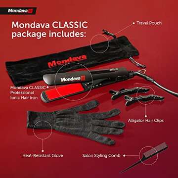 MONDAVA Professional | Ceramic Tourmaline Flat Iron Hair Straightener 1¼" | (Dual Voltage) | (Adjustable Temperature Digital Technology) | Straighten & Style Wild Hair in Under (8 Min)