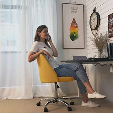 Home Office Desk Chair, Vanity Chair, Modern Adjustable Low Back Rolling Chair, Twill Upholstered Cu...