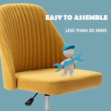 Home Office Desk Chair, Vanity Chair, Modern Adjustable Low Back Rolling Chair, Twill Upholstered Cute Office Chair, Desk Chairs with Wheels for Bedroom, Classroom, Vanity Room (Yellow)