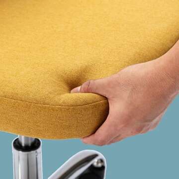 Home Office Desk Chair, Vanity Chair, Modern Adjustable Low Back Rolling Chair, Twill Upholstered Cute Office Chair, Desk Chairs with Wheels for Bedroom, Classroom, Vanity Room (Yellow)