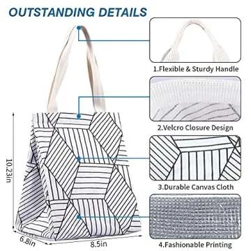 iknoe Insulated Lunch Bag for Women, 9L Sturdy Wide-Open Foldable & Portable Lunch Tote with Interior Pockets, Water-resistant Thermal Lunch Cooler for Adults Picnic Beach (White Rhombus)