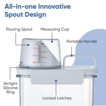 Chef's Path Airtight Food Storage Containers 2-Pack - 2.9L Cereal Container Storage & Pasta Storage Containers w/Spout, Handle, Measuring Cup Lid - BPA-Free Plastic Pantry Organization & Storage