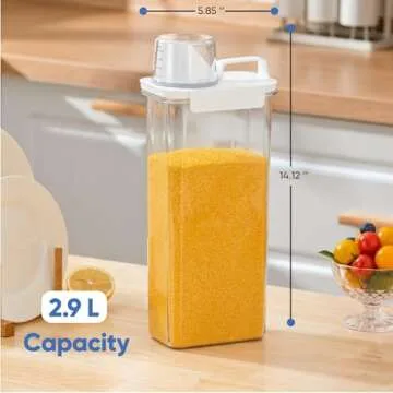 Chef's Path Airtight Food Storage Containers 2-Pack - 2.9L Cereal Container Storage & Pasta Storage Containers w/Spout, Handle, Measuring Cup Lid - BPA-Free Plastic Pantry Organization & Storage