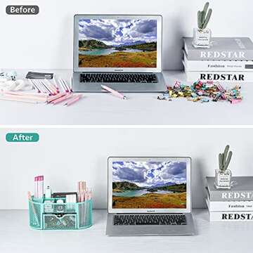 Aqua Pen Holder Organizer, Cute Office Supplies Pen and Marker Organization Essentials Desk Caddy wi...