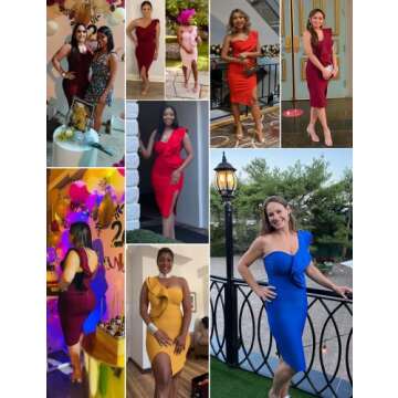 One Shoulder Ruffle Dress Side Split Bodycon Bandage Dress - Wedding Guest Dress in Red (M)