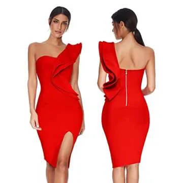 Elegant One Shoulder Ruffle Bodycon Dress for Weddings