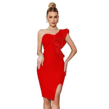 Elegant One Shoulder Ruffle Bodycon Dress for Weddings