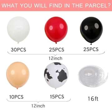 GIHOO 105pcs Cow Balloon Garland Arch Kit, 12inch Cow Printed Balloons, White Black Red Yellow Ballo...