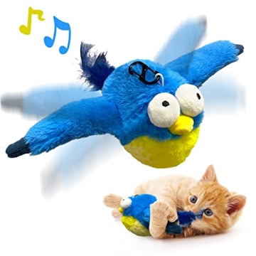KreizyGo Cat Toys, Flapping Wings Blue-Bird Catnip Toys, Vivid Chirping, Simulation Bird Interactive...