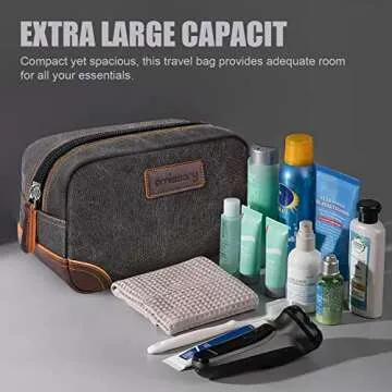 emissary Travel Toiletry Bag for Men, Leather and Canvas Toiletry Bags, Dopp Kit for Men, Travel Bathroom Bag Men's Shaving Kit, Travel Kit Small Bag for Men, Shaving Bag for Travel Accessories (Gray)