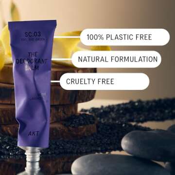 AKT, THE DEODORANT BALM. Award winning, multi-use, natural deodorant. Plastic Free. Gender Free. Aluminium Free. 100% effective — 1 tube lasts up to 3 months. SC.03 THE ONSEN. 1.7 Ounce