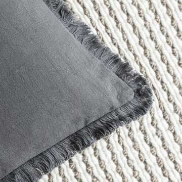 Foindtower Set of 2 Decorative Linen Fringe Throw Pillow Covers Cozy Farmhouse Boho Cushion Cover with Tassels Soft Accent Pillowcase for Couch Sofa Bed Living Room Home Decor 20×20 Inch Gray
