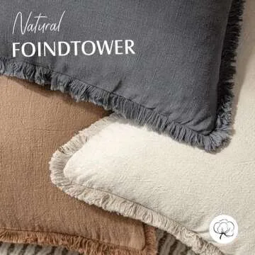 Foindtower Set of 2 Decorative Linen Fringe Throw Pillow Covers Cozy Farmhouse Boho Cushion Cover with Tassels Soft Accent Pillowcase for Couch Sofa Bed Living Room Home Decor 20×20 Inch Gray