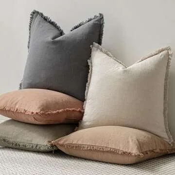 Foindtower Set of 2 Decorative Linen Fringe Throw Pillow Covers Cozy Farmhouse Boho Cushion Cover with Tassels Soft Accent Pillowcase for Couch Sofa Bed Living Room Home Decor 20×20 Inch Gray