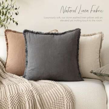 Foindtower Set of 2 Decorative Linen Fringe Throw Pillow Covers Cozy Farmhouse Boho Cushion Cover with Tassels Soft Accent Pillowcase for Couch Sofa Bed Living Room Home Decor 20×20 Inch Gray