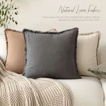 Foindtower Set of 2 Decorative Linen Fringe Throw Pillow Covers Cozy Farmhouse Boho Cushion Cover with Tassels Soft Accent Pillowcase for Couch Sofa Bed Living Room Home Decor 20×20 Inch Gray