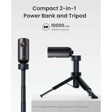 NEBULA Capsule Power Bank Tripod, Up to 2H Built-in Battery, Adjustable Height from 215mm to 840mm, ...